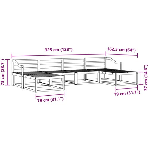  Set vanjskih sofa 6 kom. Prirodna Čvrsto drvo akacije Smeđa 325 x 162,5 x 73 cm Slike