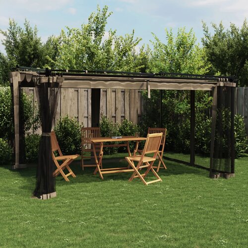 VidaXL Paviljon z mrežastimi stenami taupe 4x3 m jeklo Slike