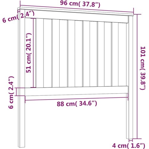  Uzglavlje za krevet sivo 96 x 6 x 101 cm od masivne borovine Slike