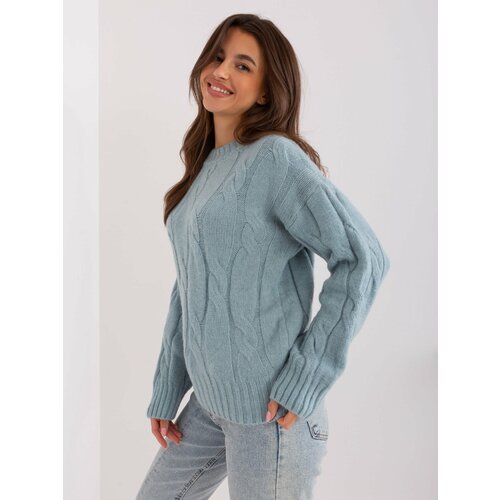 Fashion Hunters Mint sweater with cables and round neckline Cene