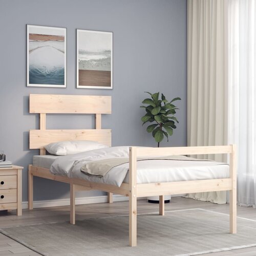 vidaXL Posteljni okvir z vzglavjem 90x200 cm trden les Cene