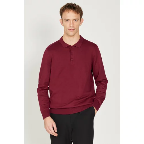 ALTINYILDIZ CLASSICS Men's Burgundy Standard Fit Normal Cut Polo Neck Knitwear Sweater