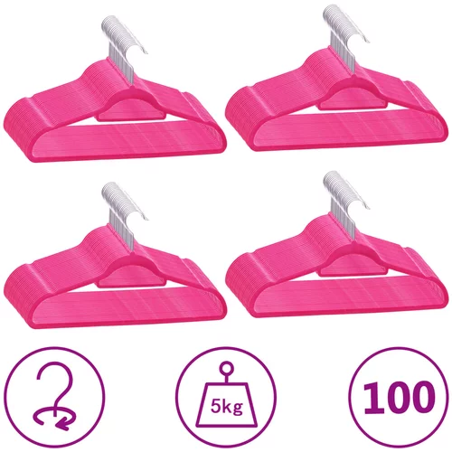  100-dijelni set vješalica protuklizni ružičasti baršunasti