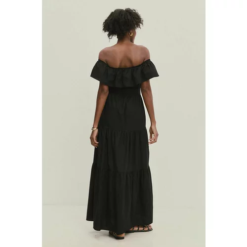 Answear Lab Pamučna haljina boja: crna, midi, širi se prema dolje