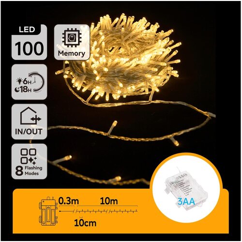 Aigostar LED Spoljašnji svetlosni niz 100xLED/8 funkcija 3xAA 10,3m IP44 toplo belo Cene