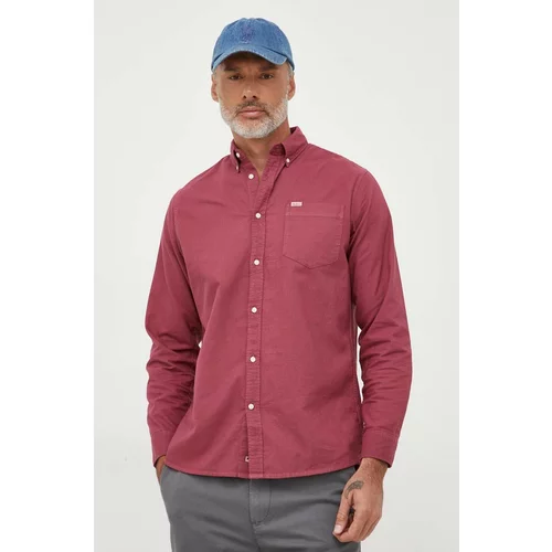 PepeJeans Pamučna košulja Fabio za muškarce, boja: ružičasta, regular, s button-down ovratnikom