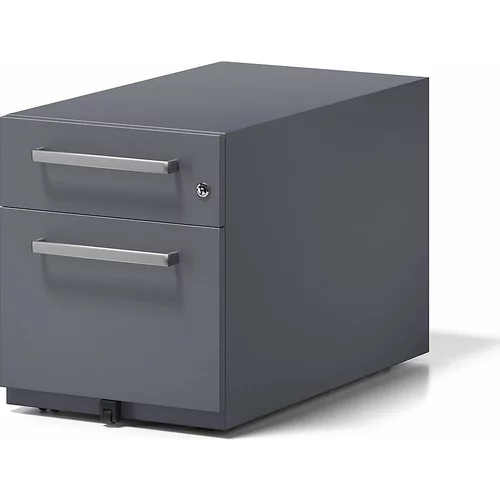 BISLEY Pomični predalnik Note™, 1 predal za obešalne mape, 1 univerzalni predal, VxŠxG 495 x 420 x 775 mm, z ročajem, antracitno siv