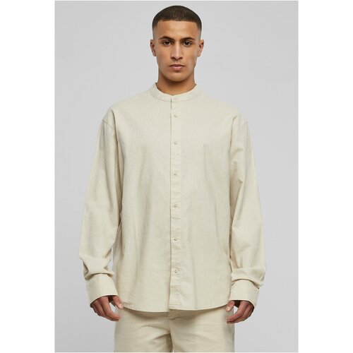 Urban Classics Plus Size Cotton Linen Stand Up Collar Shirt softseagrass Cene