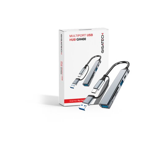  USB hub Gigatech GH400, multiport 1 x USB-A (3.0), 1 x USB-A (2.0), 1 x tip-C, 1 x TF, 1 x SD Cijene