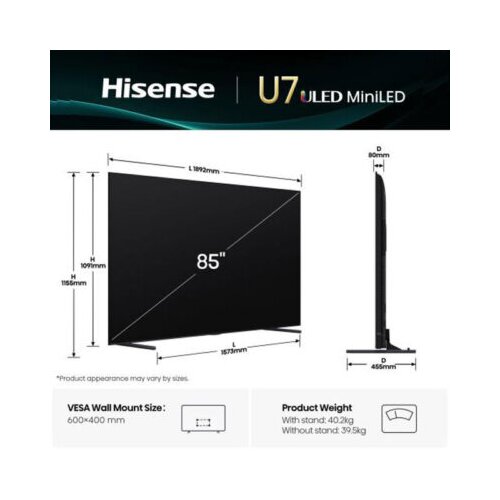Hisense 85 inča 85U7Q qled 4K uhd smart tv Slike