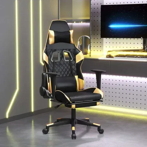  Gaming stol z oporo za noge črno in zlato umetno usnje, (20700997)