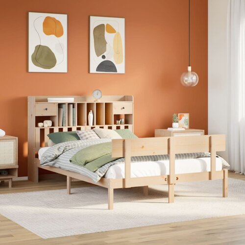 VidaXL Krevet s regalom za knjige bez madraca 140x190 cm od borovine Slike