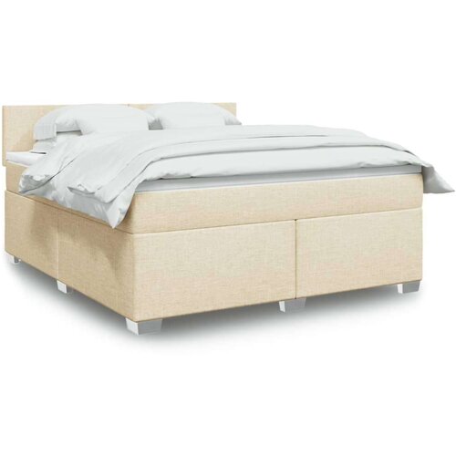 VidaXL Krevet s oprugama i madracem krem 180x200 cm od tkanine Slike