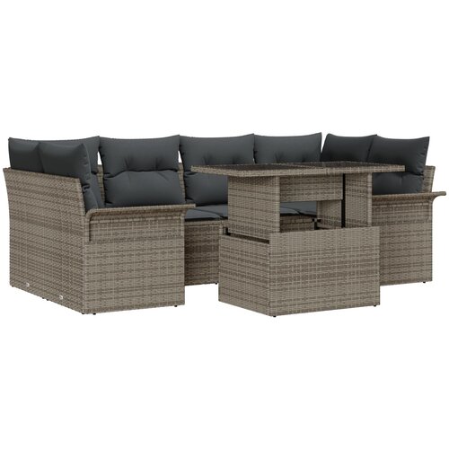 VidaXL 7-dijelni set vrtnih sofa s jastučićima sivi poli ratan, dvosedna vrtna sofa s skladi&amp;scaron;tem i jastučićima sivi poli ratan Slike