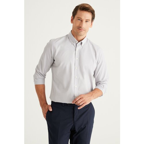 AC&Co / Altınyıldız Classics Men's Gray Slim Fit Slim-fit Oxford Buttoned Collar Gingham Cotton Shirt. Slike