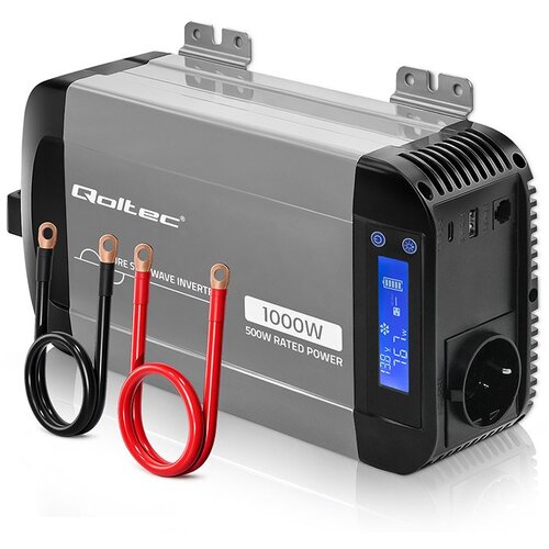 Qoltec Przetwornica napięcia Pure Sine Wave | 12V na 230V | 500 /1000W | LCD | USB | USB-C | Kompatibilność z LiFePo4 GEL AGM Cijene