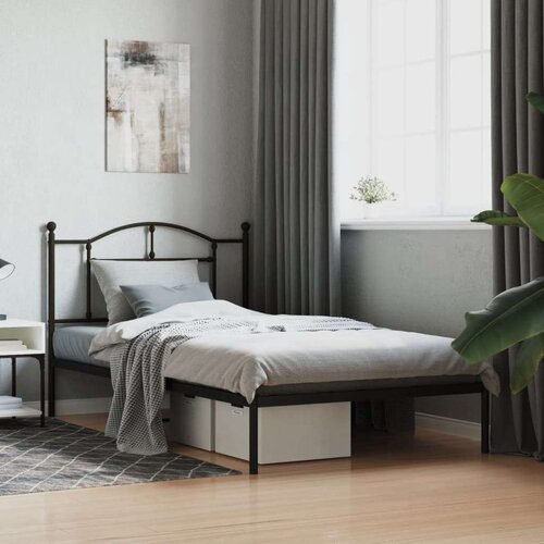 Metalni okvir za krevet s uzglavljem crni 107x203 cm Slike