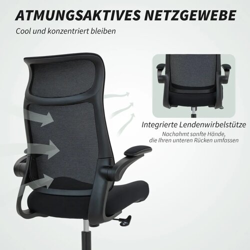  Ergonomska uredska stolica 3D nasloni za ruke mrežasti naslon naslon za glavu funkcija nagiba crna Slike