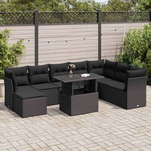  9-dijelni set vrtnih sofa s jastucima crni od poliratana Cijene