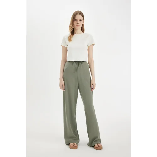 Defacto Wide Leg Three Pockets Regular Waist Standard Length Linen Blended Pants