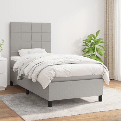 VidaXL Box spring krevet s madracem svjetlosivi 90x190 cm od tkanine Slike