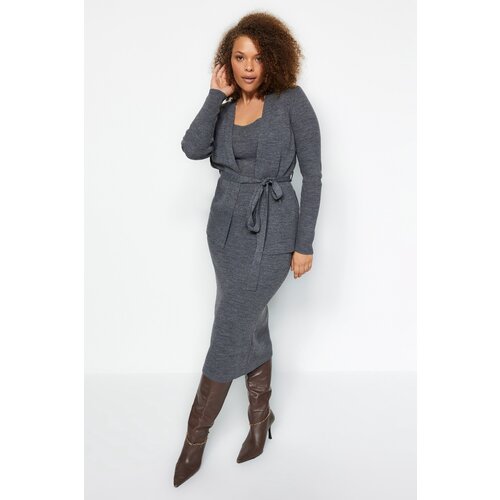 Trendyol Curve Anthracite 2-pieces Tricot Cardigan-Dress Cene