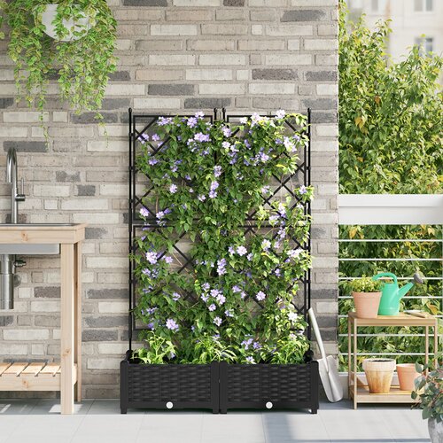 VidaXL Vrtna saksija Crna Plastika 80 x 40 x 125,5 cm Dekorativni umetci Slike