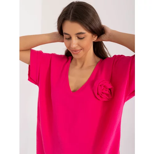 Fashion Hunters Fuchsia casual oversize blouse with flower
