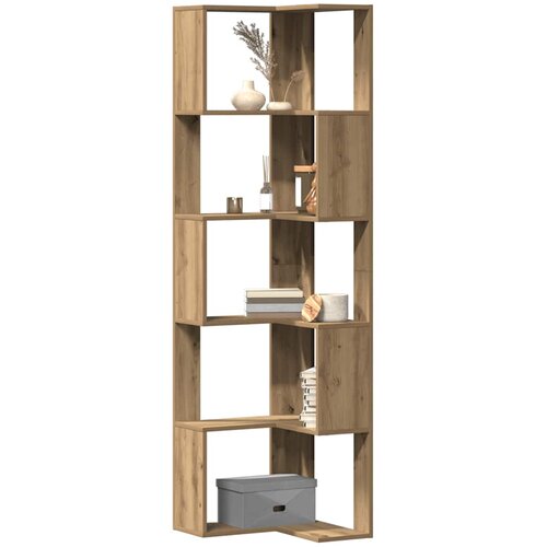  Kutni regal z knjige 5 razine artisian hrast 50x50x179cm drveni Slike