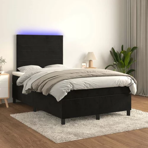  Box spring postelja z vzmetnico LED črna 120x200 cm žamet, (20899700)