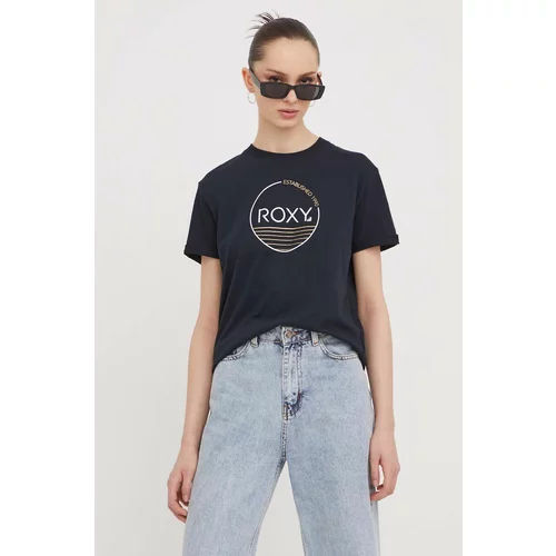 Roxy Bombažna kratka majica ženski, črna barva