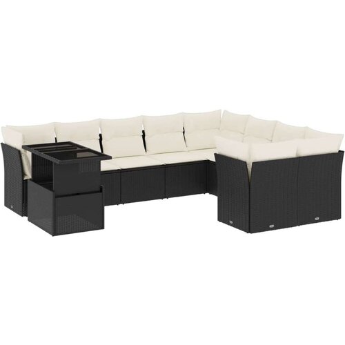 VidaXL 10-dijelni set vrtnih sofa s jastucima crni od poliratana Slike