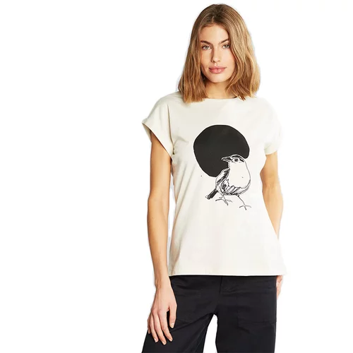 DEDICATED T-shirt Visby Stina Bird Circle Oat White