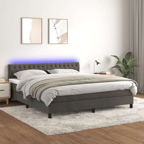  Box spring postelja z vzmetnico LED temno siva 160x200 cm žamet, (20789299) Slike