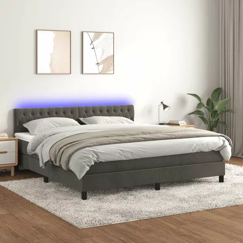  Box spring postelja z vzmetnico LED temno siva 160x200 cm žamet, (20789299)