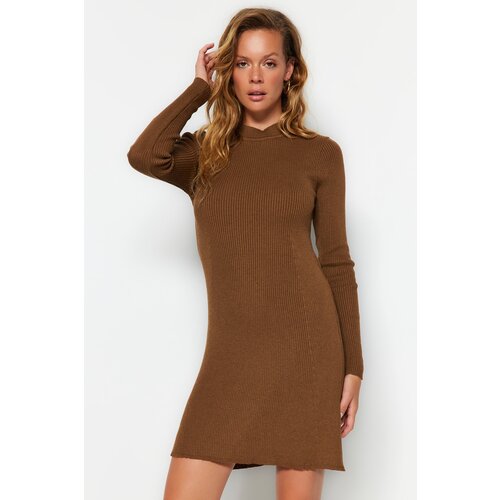 Trendyol Brown Mini Knitwear Crewneck Dress Slike