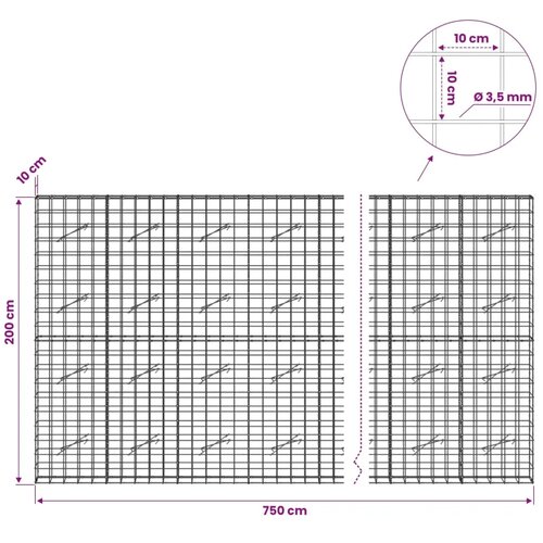  Gabion s žicom debljine 3 5 mm i mrežom 10x10 cm 750x10x200 cm - 10 cm 200 cm 750 cm Slike