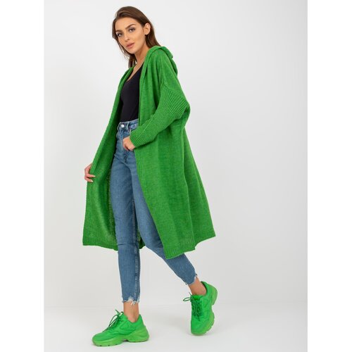 Fashion Hunters OCH BELLA green long cardigan with hood Slike