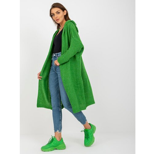 Fashion Hunters OCH BELLA green long cardigan with hood Slike