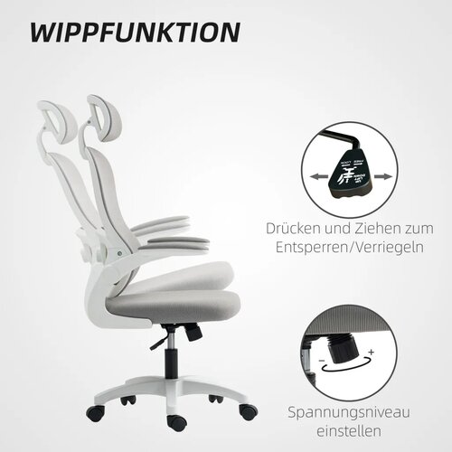  Ergonomska uredska stolica s mrežastim naslonom podesiva visina sklopivi nasloni za ruke 5 kotačića funkcija ljuljanja siva Slike
