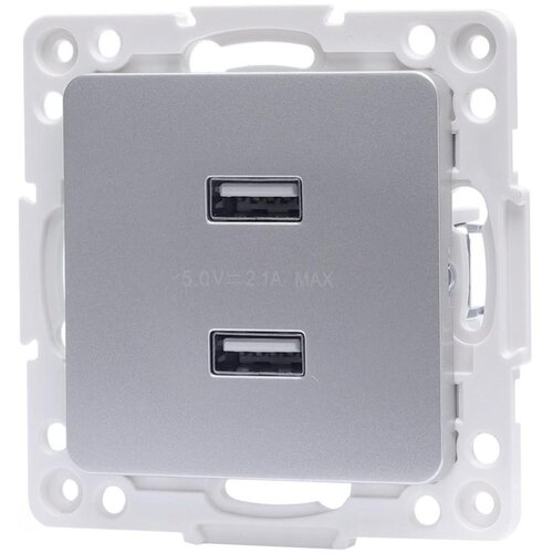 Aigostar USB napajajuća utičnica bez okvira, 2x USB-A, srebrna Slike