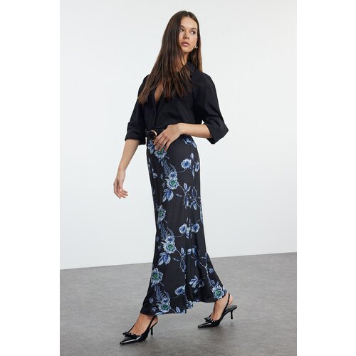 Trendyol Black Floral Printed A Line/Bell Cut Flexible Maxi Skirt Slike