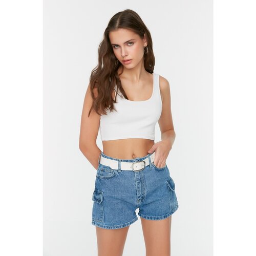 Trendyol blue cargo pocket detailed denim shorts Slike
