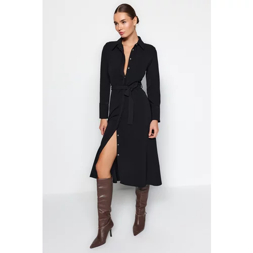 Trendyol Black Belted Woven Shirt Dress With Buttons