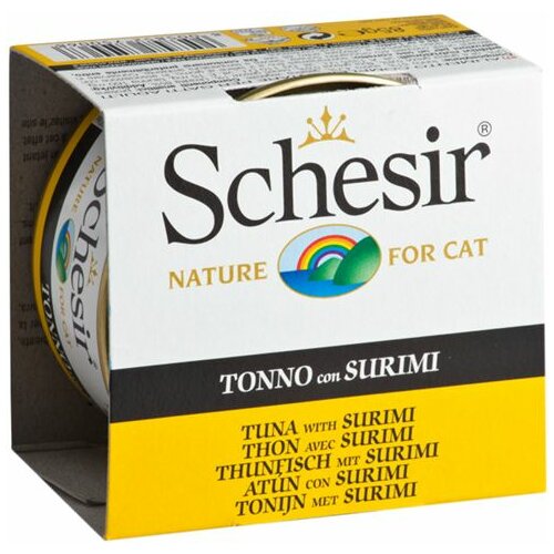 Schesir hrana za mačke u konzervi tunjevina i surimi u želeu 85gr Slike