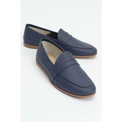 LuviShoes F05 Navy Blue Skin Genuine Leather Women's Flats