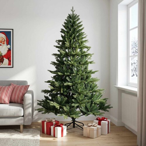  Umjetno božićno drvce s nogom 240 cm PVC i metal Zelena Slike
