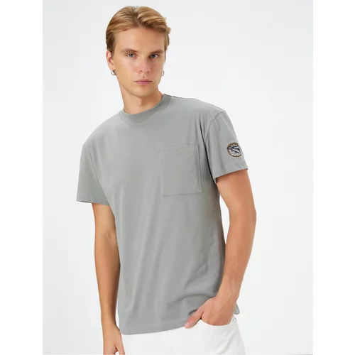 Koton Short Sleeve T-Shirt Crew Neck Pocket Label Embroidered Cotton