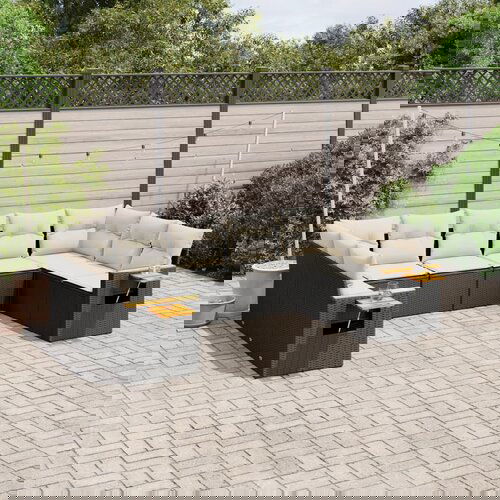 vidaXL Vrtna sedežna garnitura 9-delna z blazinami črn poli ratan Cene