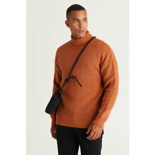 AC&Co / Altınyıldız Classics Men's Cinnamon Oversized Loose Fit Full Turtleneck Patterned Knitwear Sweater. Slike